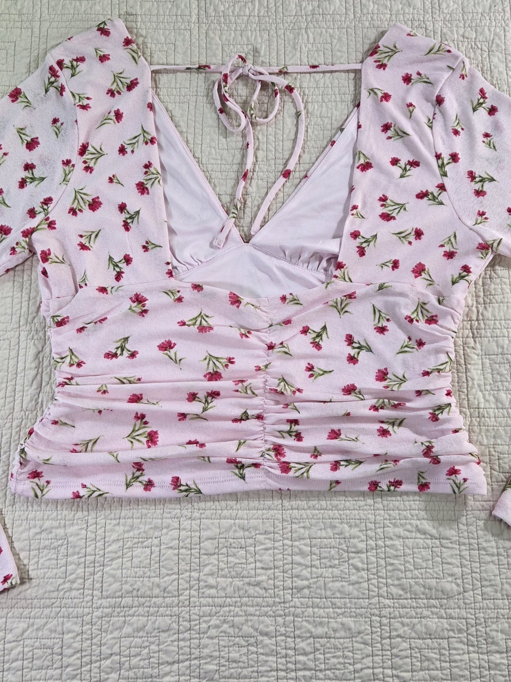 NWT Wild Fable Pink Floral Tie Back Long Sleeve Top Size XL Coquette Soft Girl - Picture 10 of 10